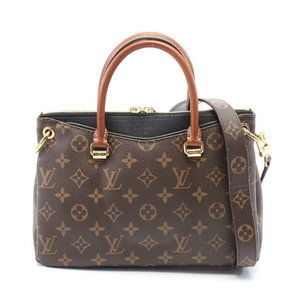 Louis Vuitton Pallas Handbag Leather Monogram Brown Black